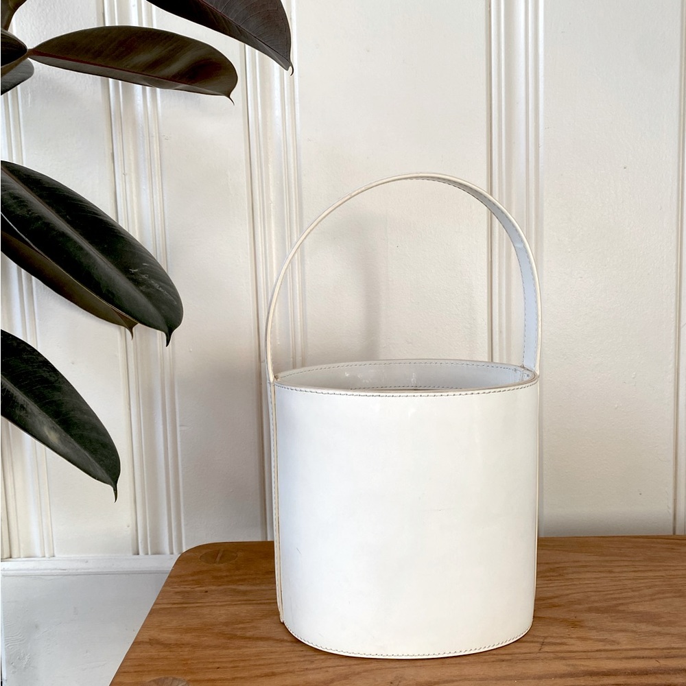 STAUD White Patent Bucket Bag